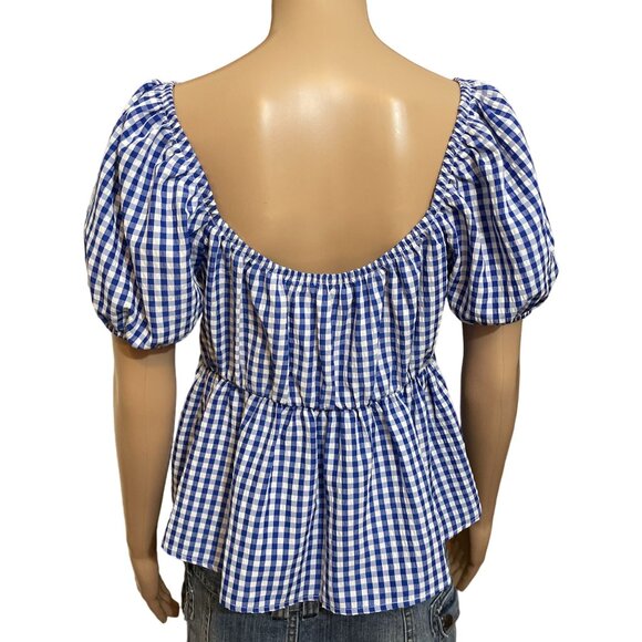 Active Usa Plaid Blue White Blouse Size Large - Picture 3 of 3